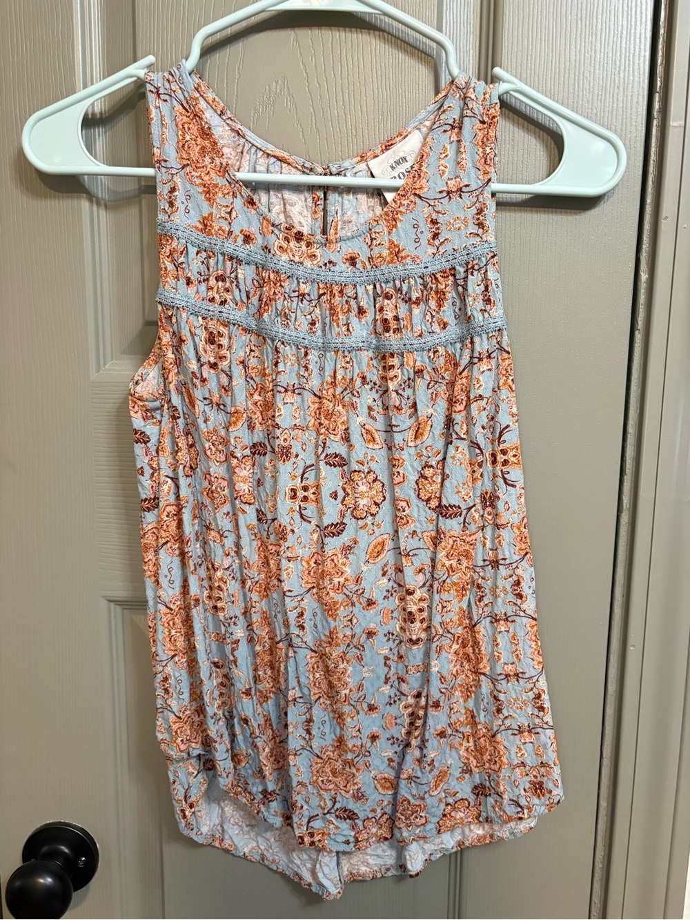 Knox Rose Light Blue Tank Top with Orange Floral Print